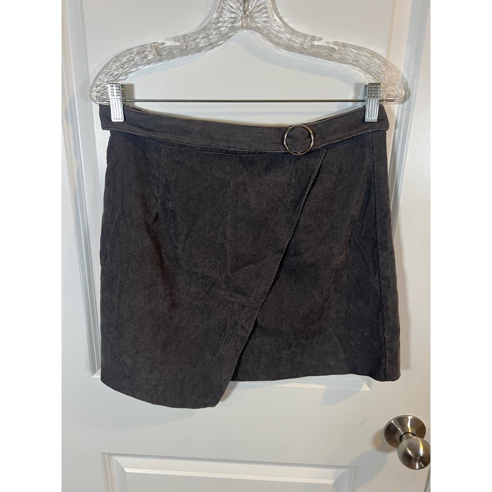 SHEIN Womens Skort Corduroy Asymmetrical Wrap Dark Gray Size L‎
